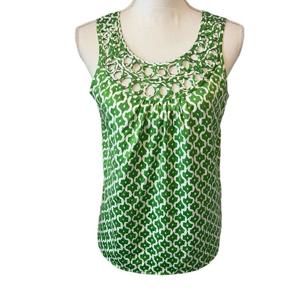 Banana Republic Green and White Tank Top Blouse Size Small Petite